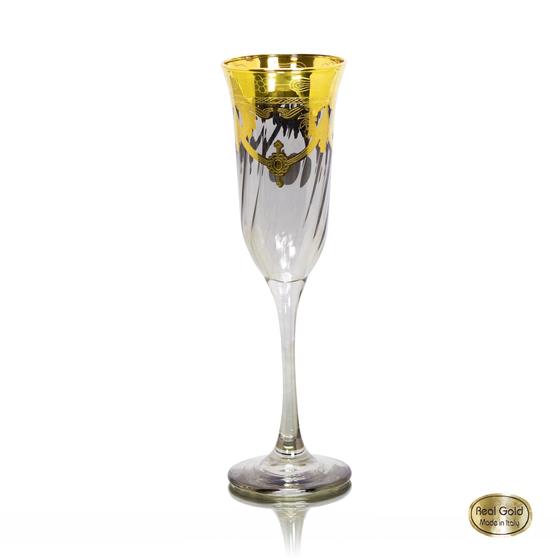 Imagem de Taça Champagne Cristal Italiano Fumê Guirlandas em Ouro