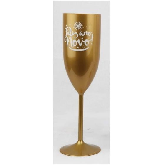 Imagem de Taça Champagne Feliz Ano Novo Dourado e branco 180ml-Mazel