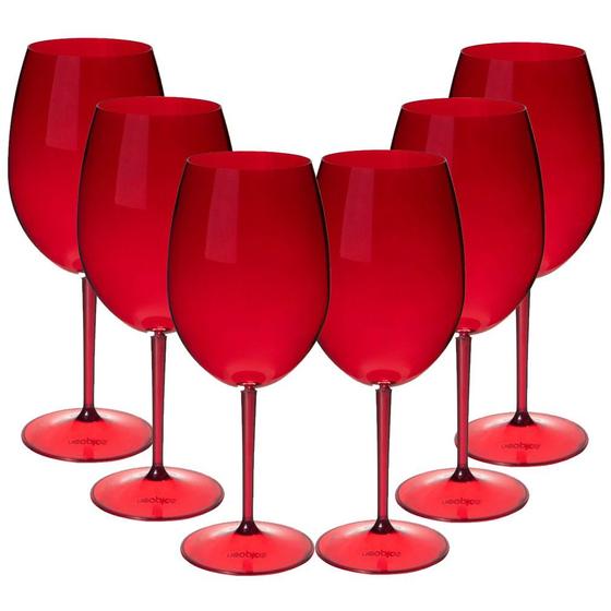 Imagem de Taça de Vinho Acrílico Vermelha Roma Curves 600mL - 6 Un