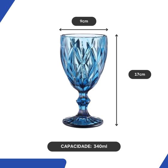 Imagem de Taça Diamante Copo Vidro Grosso Azul 340ml