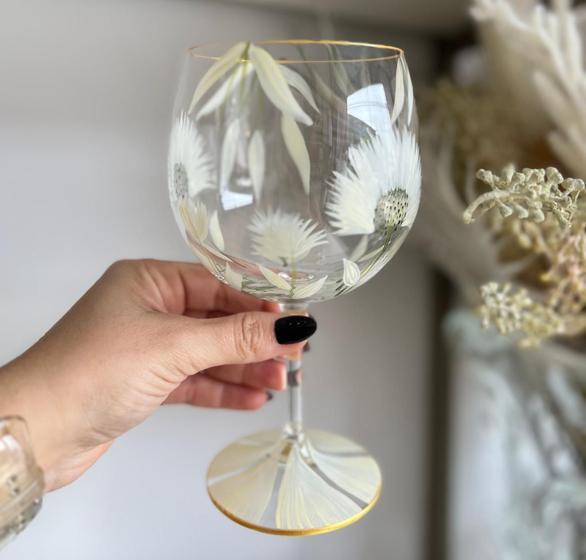 Imagem de Taça para Gin Cristal Pintada à Mão Flor Off White