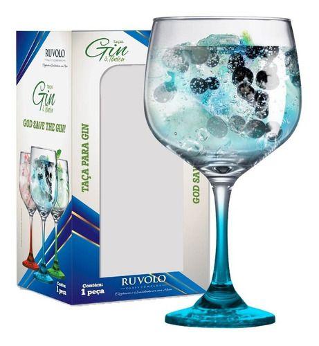 Imagem de Taça Para Gin Tonica Bebidas Drinks Vidro Gambo 705ml Azul Ruvolo