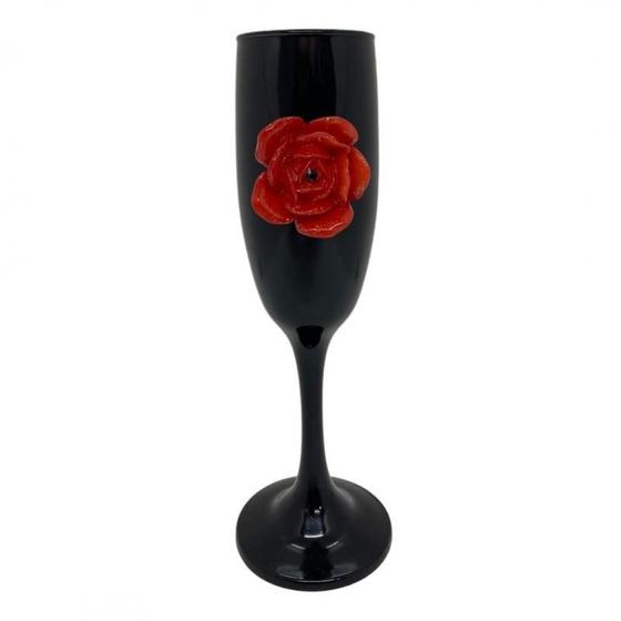 Imagem de Taça Pomba Gira Negra Com Rosa Vermelha 20 Cm 300 Ml Vidro