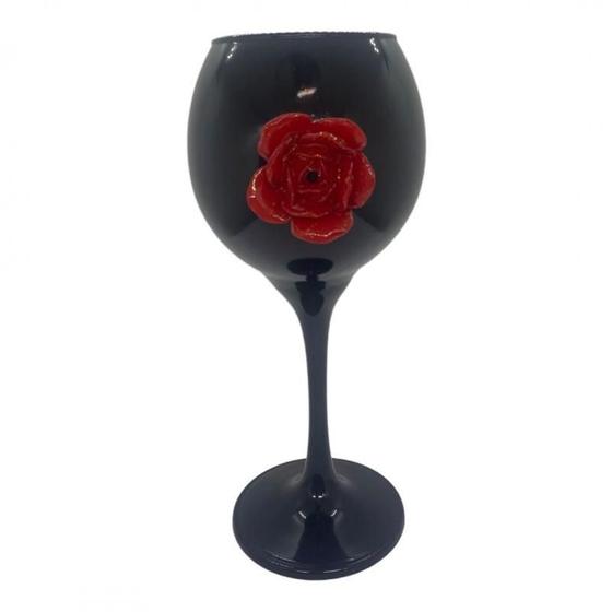 Imagem de Taça Pomba Gira Negra Com Rosa Vermelha 20 Cm Vidro 400 Ml