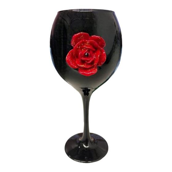 Imagem de Taça Pomba Gira Negra Rosa Vermelha 20 cm Vidro 400 ml
