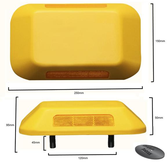 Imagem de Tachão de sinalização - conduz tintas - bi direcional corpo e refletivos amarelos -250x150x50mm