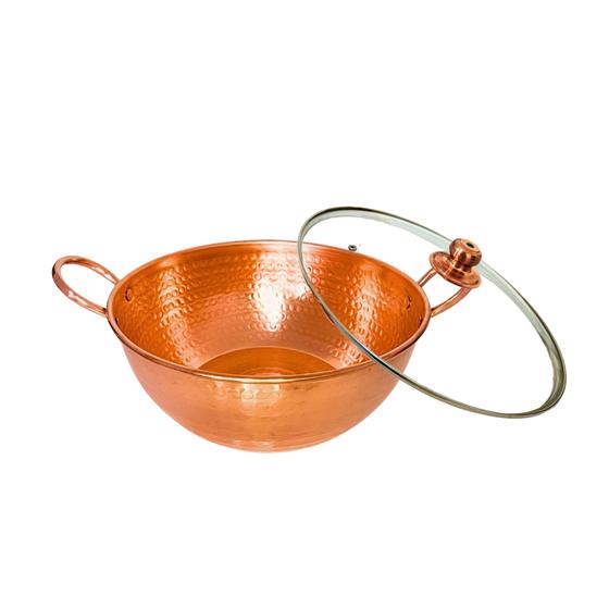 Tacho De Cobre Puro 10 Litros Com Tampa de Vidro Alças Cobre Menor preço em Tacho De Cobre Puro 10 Litros Com Tampa de Vidro Alças Cobre