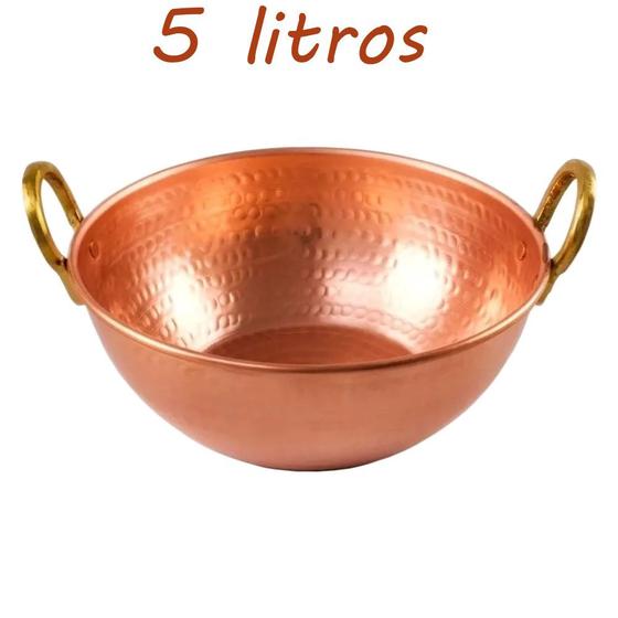 Imagem de Tacho De Cobre Puro Com Alças Em Liga De Bronze 5 Litros