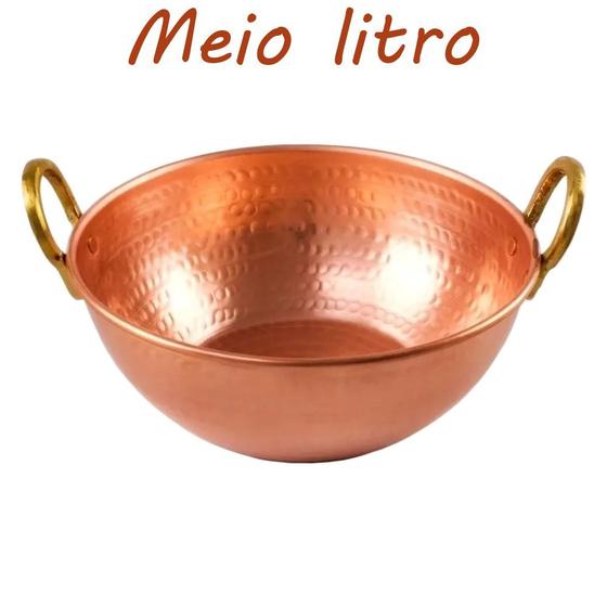 Imagem de Tacho De Cobre Puro Com Alças Liga De Bronze 1/2(meio) Litro