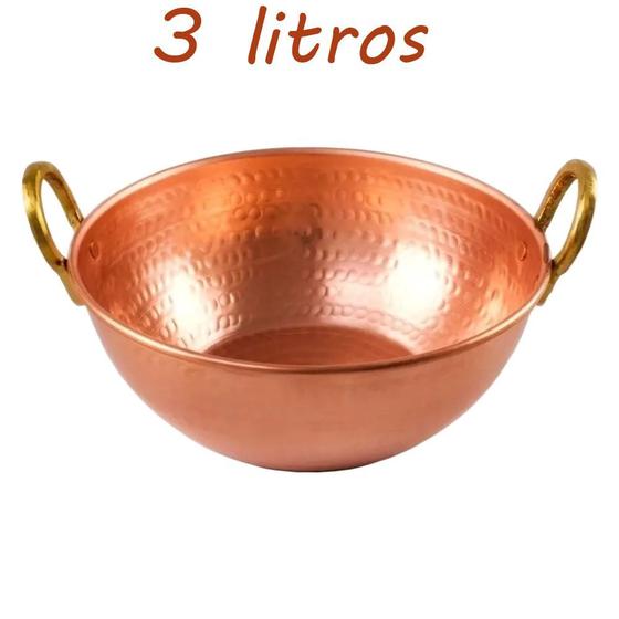 Imagem de Tacho De Cobre Puro Com Alças Liga De Bronze 3 Litros