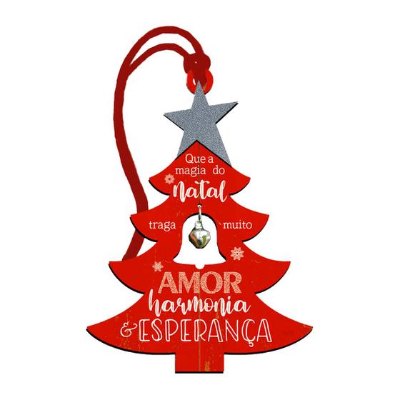 Imagem de Tag para Árvore de Natal Enfeite Pinheirinho Vermelho com Guizo 13,5x10cm MDF - Wp Connect