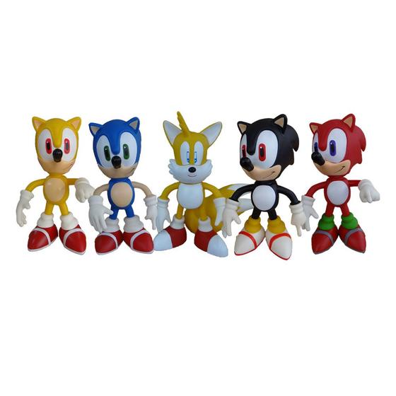 Imagem de Tails e Sonic Azul, Vermelho, Preto e Amarelo - 5 Bonecos