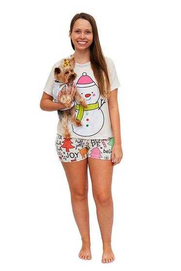 Imagem de Tal Mãe Tal Pet Pijama Feminino Curto e Roupa Pet Natal Boneco de Neve