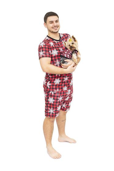 Imagem de Tal Pai Tal Pet Pijama Masculino Curto e Roupa Pet Natal Flocos de Neve