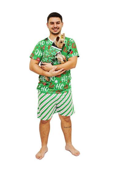 Imagem de Tal Pai Tal Pet Pijama Masculino Curto e Roupa Pet Natal HoHo Green