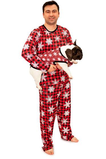 Imagem de Tal Pai Tal Pet Pijama Masculino Longo e Roupa Pet Natal Flocos de Neve