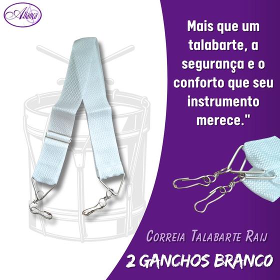 Imagem de Talabarte Alça Raij Simples Com 2 Ganchos Branco Nylon para Timba e Bombo