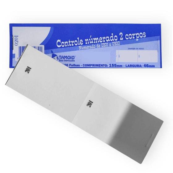 Imagem de Talão Controle 2 Corpos Numerado Sorteio Restaurante Quiosque Tamoio - 15,5x4,6cm - TL 100 Folhas