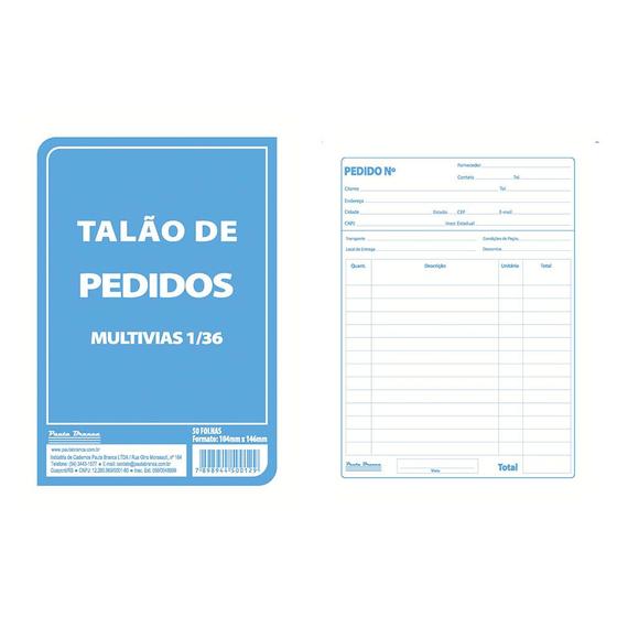 Talão De Pedido Multivias 2 Vias1 Via 136 50 Folhas Kit C 5un Pauta Branca Bloco De 7844