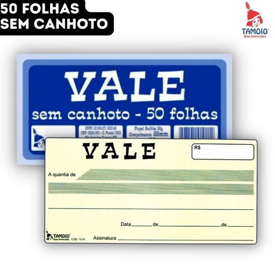 Imagem de Talão Vale SEM Canhoto Tamoio - 12,8x6,6cm - 50 Folhas