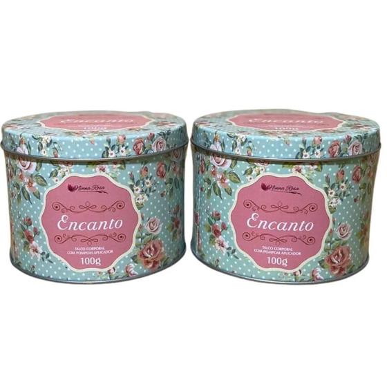 Imagem de Talco encanto com pompom 100g kit com 2 ninna rosa