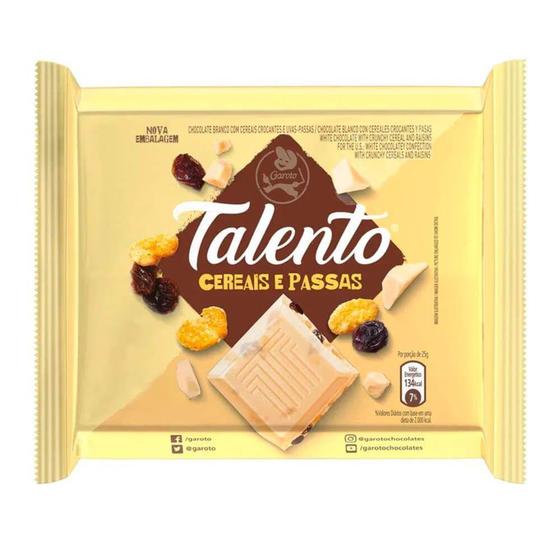 Imagem de Talento Chocolate Branco Cereais e Passas 85g c/12 - Garoto