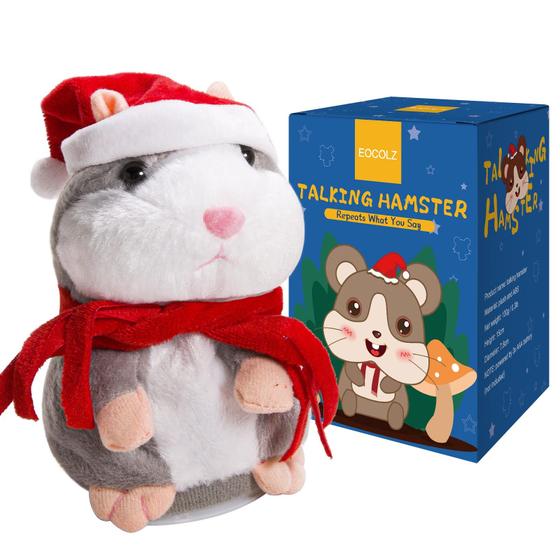 Imagem de Talking Hamster Eocolz repete o que você diz: brinquedo de pelúcia cinza