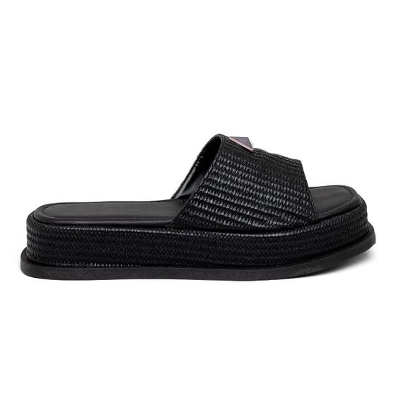 Imagem de Tamanco Feminino Flatform Plataforma 23413 Rafia Preto