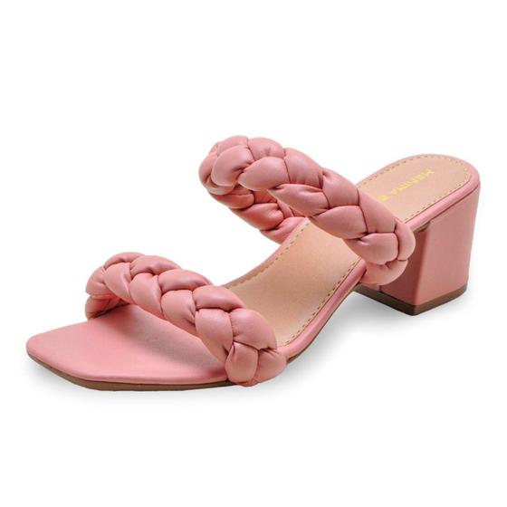 Tamanco Feminino Salto Bloco Trançada Casual Conforto Rosê Menor preço em Tamanco Feminino Salto Bloco Trançada Casual Conforto Rosê