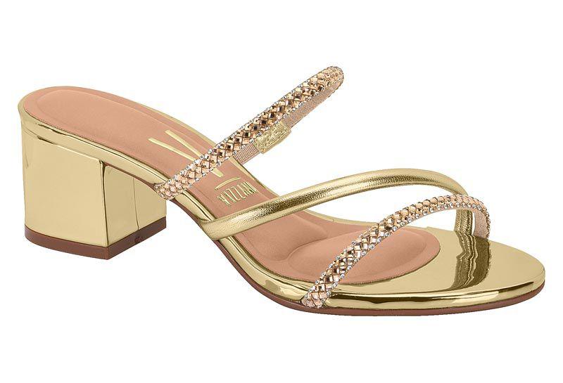 Tamanco Feminino Vizzano Salto Grosso Baixo Tira Strass Tamanco