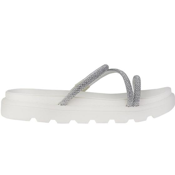 Imagem de Tamanco Flat Confort Tiras em Strass Feminino Vizzano Branco - 6459.118