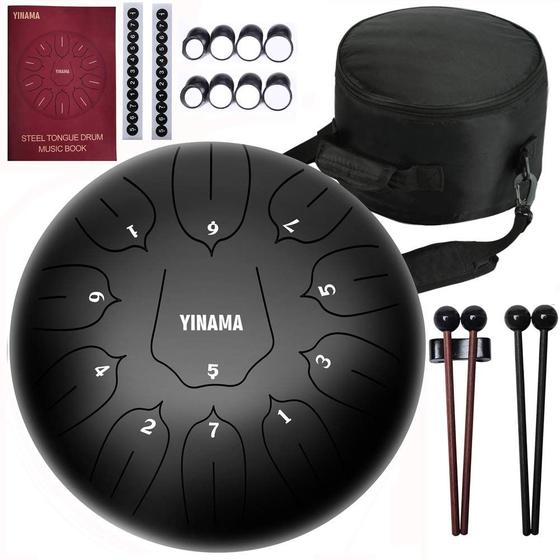 Imagem de Tambor de Língua de Aço Yinama 11 Notas (30cm) - Preto com Acessórios