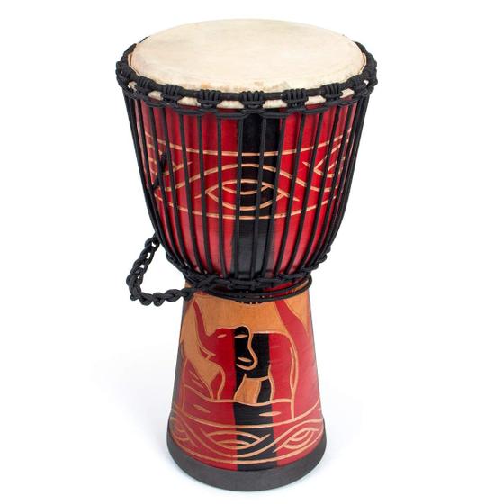 Imagem de Tambor Djembe AKLOT Africano - Esculpido à Mão em Mogno Vermelho com Pele de Cabra