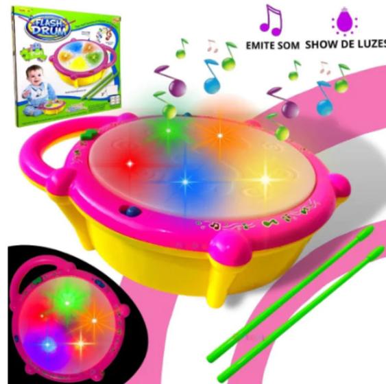 Imagem de Tambor Musical Infantil Flash Drum Com Baquetas Educativo