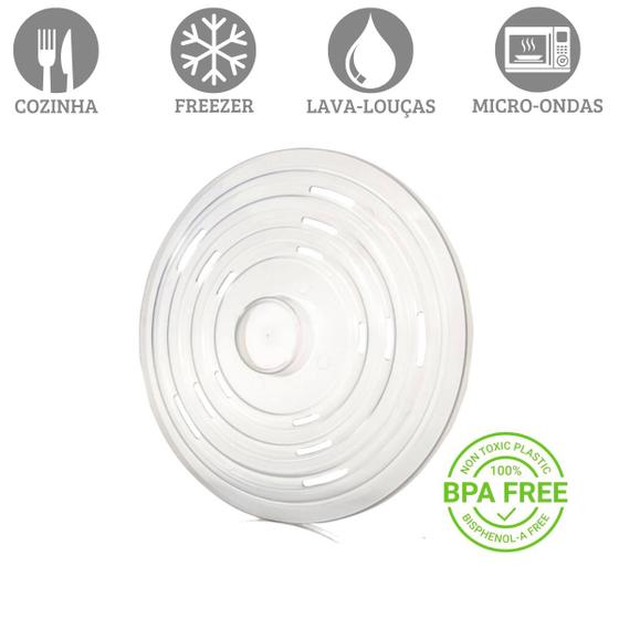 Imagem de Tampa de Micro-ondas Plástica Protetora de Alimentos 21 cm Aquecimento de Pratos com Pegador e Saída de Vapor - Polipropileno BPA Free