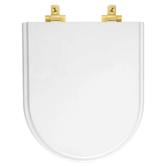 Imagem de Tampa de Vaso Laqueado Com Fechamento Lento Level Branco para Louça Deca com Ferragem Dourada