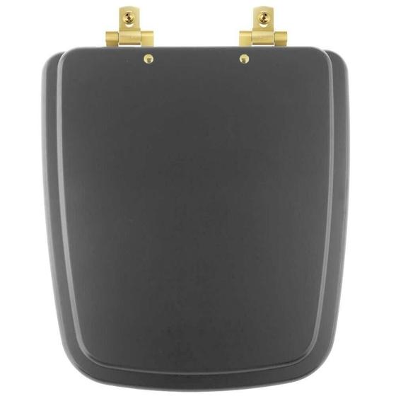 Tampa de Vaso MDF Com Amortecedor Boss Onix (Preto Fosco) para Bacia Incepa com Ferragem Dourada - Pontto Lavabo Imagem de Tampa de Vaso MDF Com Amortecedor Boss Onix (Preto Fosco) para Bacia Incepa com Ferragem Dourada