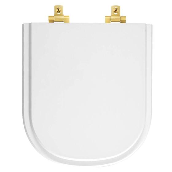 Tampa de Vaso MDF Com Amortecedor Vogue Plus Branco para bacia Deca com Ferragem Dourada - Pontto Lavabo Imagem de Tampa de Vaso MDF Com Amortecedor Vogue Plus Branco para bacia Deca com Ferragem Dourada
