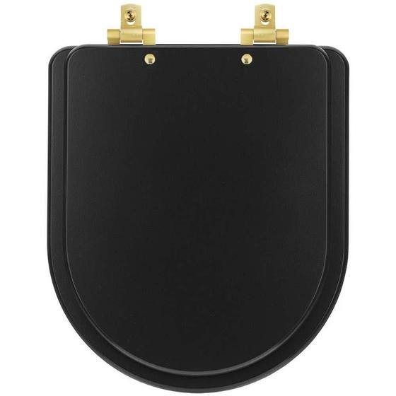 Imagem de Tampa de Vaso MDF Com Fechamento Lento Nexo Onix (Preto Fosco) para Louça Roca com Ferragem Dourada