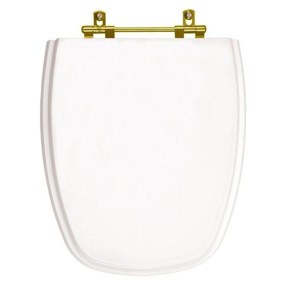 Tampa de Vaso Poliester Monte Carlo Branco para bacia Deca Com Ferragem Dourada - Pontto Lavabo Imagem de Tampa de Vaso Poliester Monte Carlo Branco para bacia Deca Com Ferragem Dourada