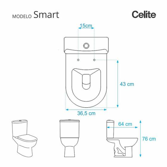 Imagem de Tampa De Vaso Poliéster Smart Metrópole Cinza Fosco Para Bacia Celite