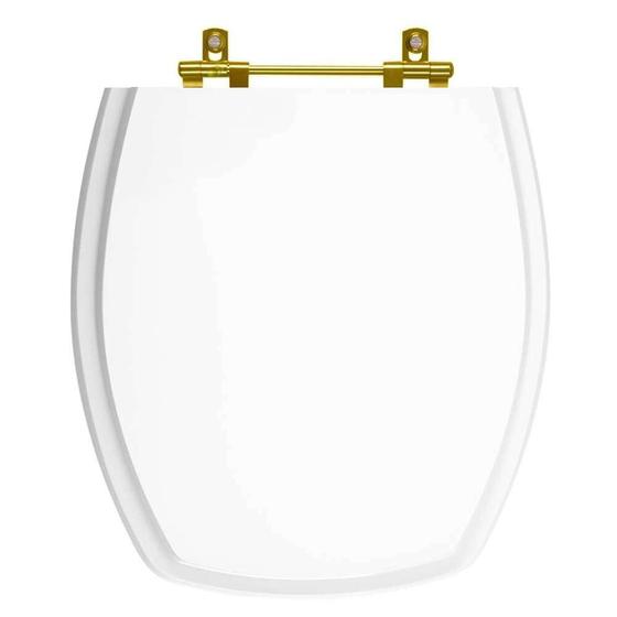 Tampa de Vaso Poliester Thema Branco para bacia Incepa Com Ferragem Dourada - Pontto Lavabo Imagem de Tampa de Vaso Poliester Thema Branco para bacia Incepa Com Ferragem Dourada