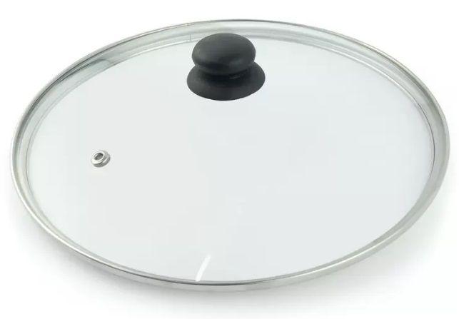 Imagem de Tampa de Vidro 20 cm com Borda de Aço Inox e Pomel com Saida para Vapor Preto