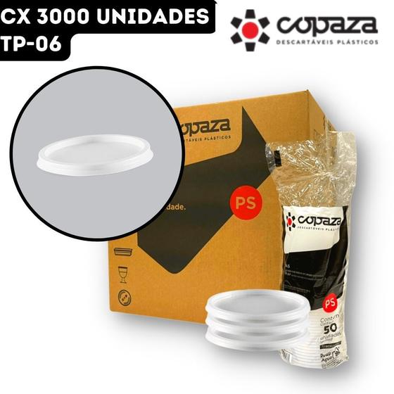 Imagem de Tampa TP06 Translúcida SEM Furo para Copo 100ml e Pote 75ml/100ml/120ml Copaza - CX 3000 Unidades (CX60x50)