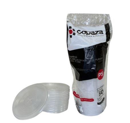 Imagem de Tampa TP07 Translúcida COM Furo para Copo 400ml/440ml/500ml e Pote 200/250ml Copaza - pct 50 Unidades