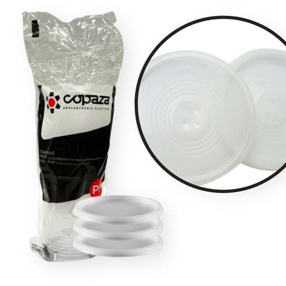Imagem de Tampa TP08 Translúcida COMFuro para Copo 550ml/700ml/770ml e Pote 500ml/400ml/300ml Copaza - CX 1000 Unidades (CX20X50)