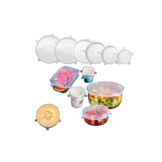 Imagem de Tampas Silicone Universal Reutilizável Elástica 6 Redonda Panela Frutas Alimentos 767