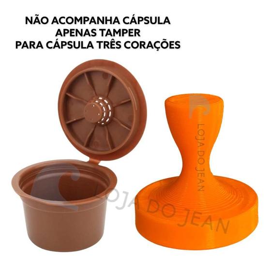 Tamper Socador Cápsula Três Corações Reutilizável Laranja - Designjean Imagem de Tamper Socador Cápsula Três Corações Reutilizável Laranja