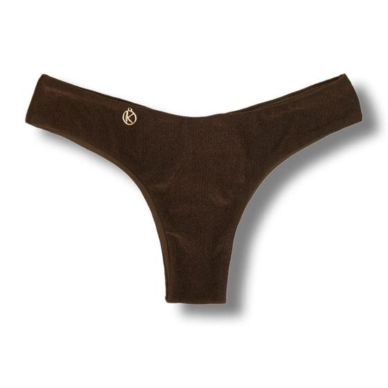 Imagem de Tanga Isa Caffè  Biquíni Liso Semi Fio Ripple  Levanta Bumbum  Dupla Face Marrom  Reversível  Tecido Texturizado Semibrilho