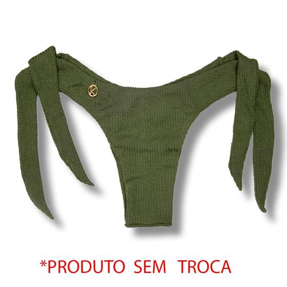 Imagem de Tanga Mora Bamboo  Biquíni Cor Lisa Verde Oliva  Fio Duplo  Empina Bumbum  Amarração Lateral Larga  Tecido Texturizado Plissê